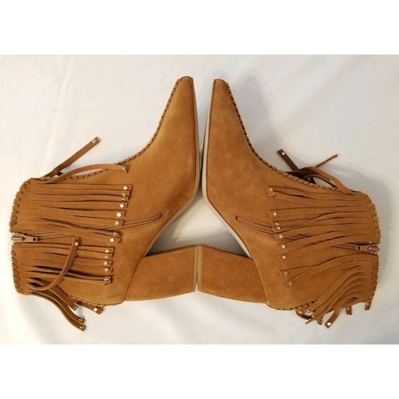 Free People Jeffrey Campbell Crossroads Fringe Tan Suede Ankle Boots Size 7 - Picture 4 of 5